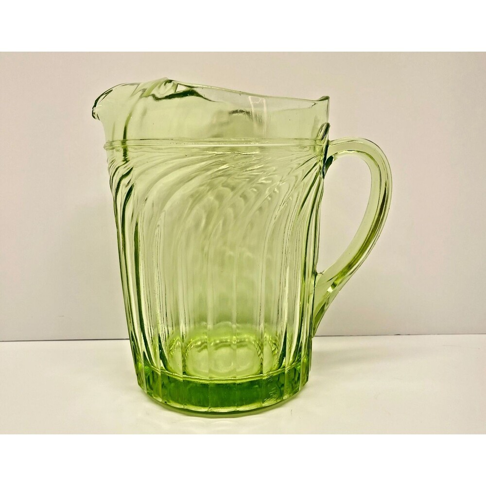 Vintage Uranium Vaseline Glass Pitcher–Likely Anchor Hocking–Green Glow-See COND